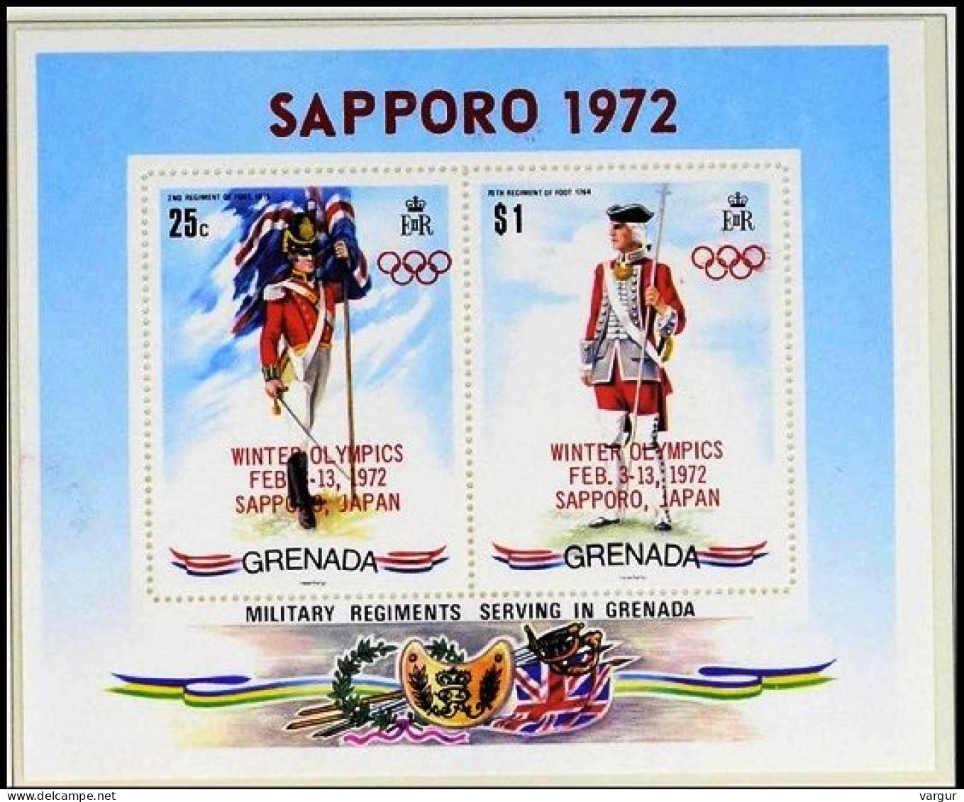 GRENADA 1972. Winter Olympic Games, Japan. Military Uniforms S/sheet Overprinted In Red, MNH - Grenada (...-1974)