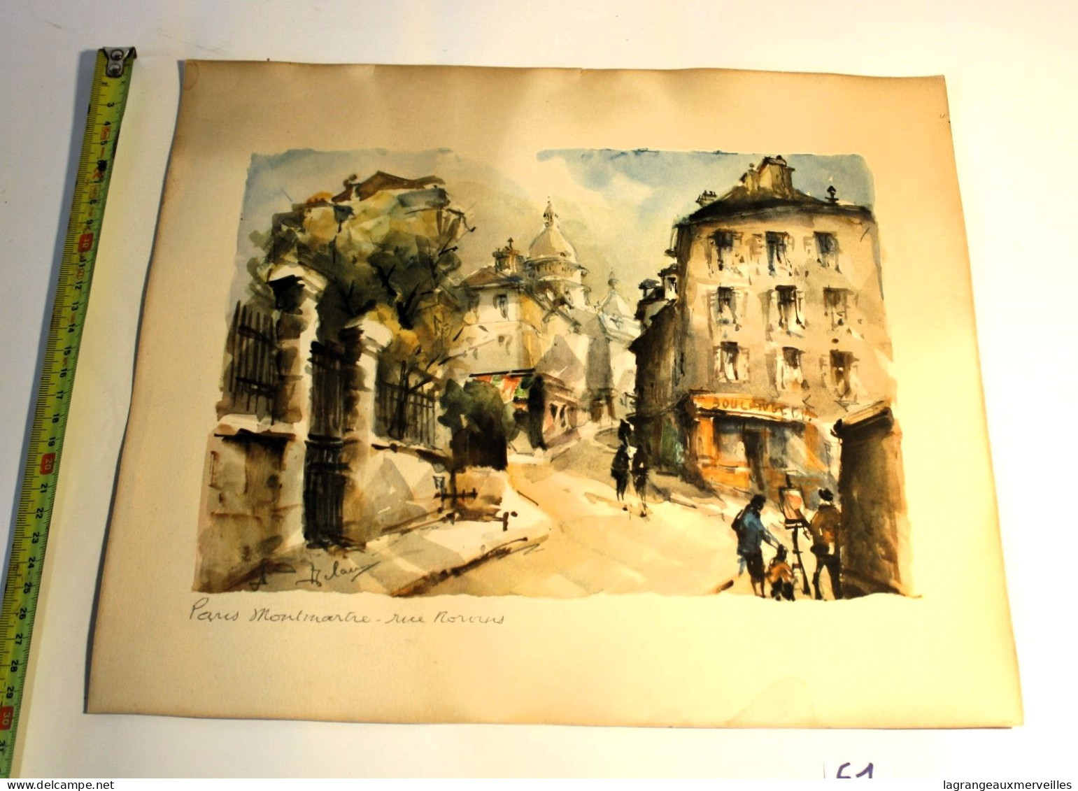 E1 Lucien Delarue 1925/2011 - Rue Norvins Paris Montmartre - Côté Artprice - Aquarelle - A Parisian Street Scene With - Aquarelles