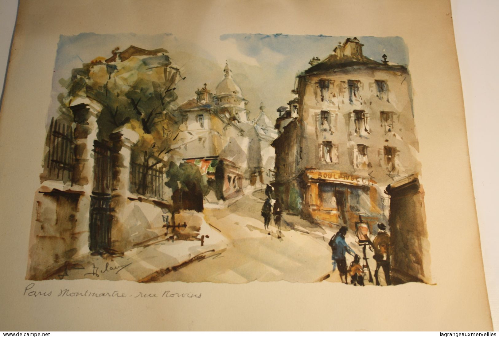 E1 Lucien Delarue 1925/2011 - Rue Norvins Paris Montmartre - Côté Artprice - Aquarelle - A Parisian Street Scene With - Aquarel