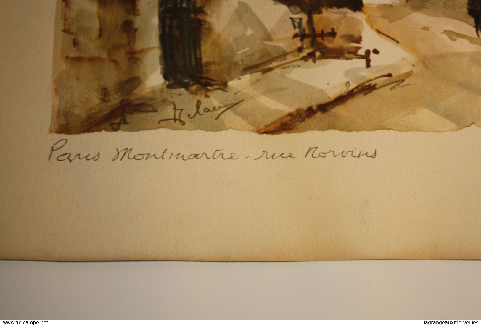 E1 Lucien Delarue 1925/2011 - Rue Norvins Paris Montmartre - Côté Artprice - Aquarelle - A Parisian Street Scene With - Watercolours