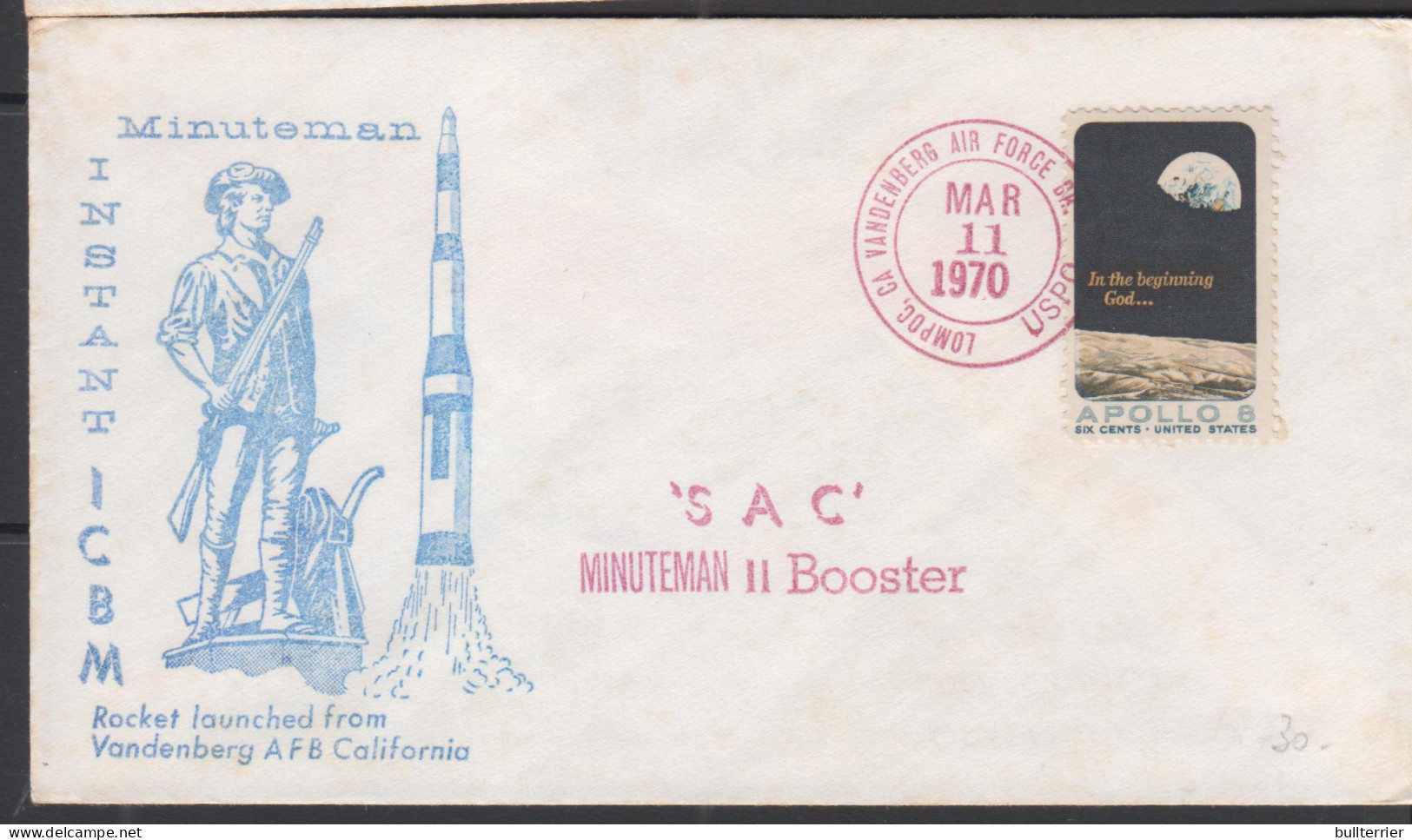 SPACE - USA - 1970 - SAC MINUTEMAN II BOOSTER  COVER WITH VANDNENBERG MAR 11 1970  POSTMARK - Südamerika