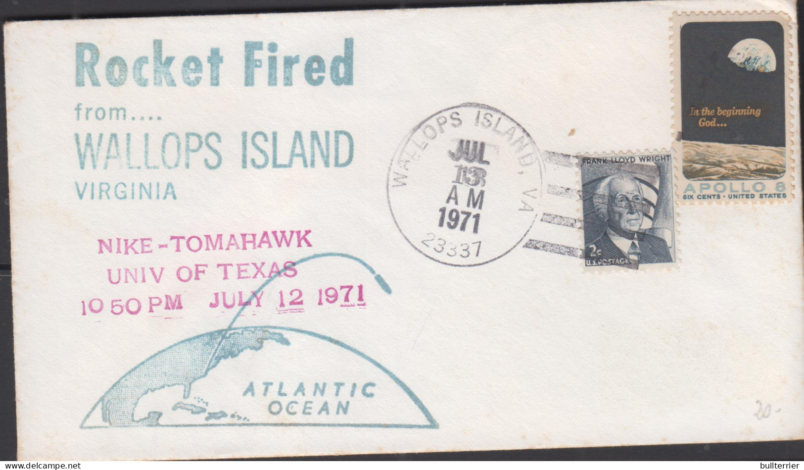 SPACE - USA - 1971- NIKE TOMAHAWK COVER WITH WALLOPS ISLAND  JUL 13 1971  POSTMARK - América Del Sur