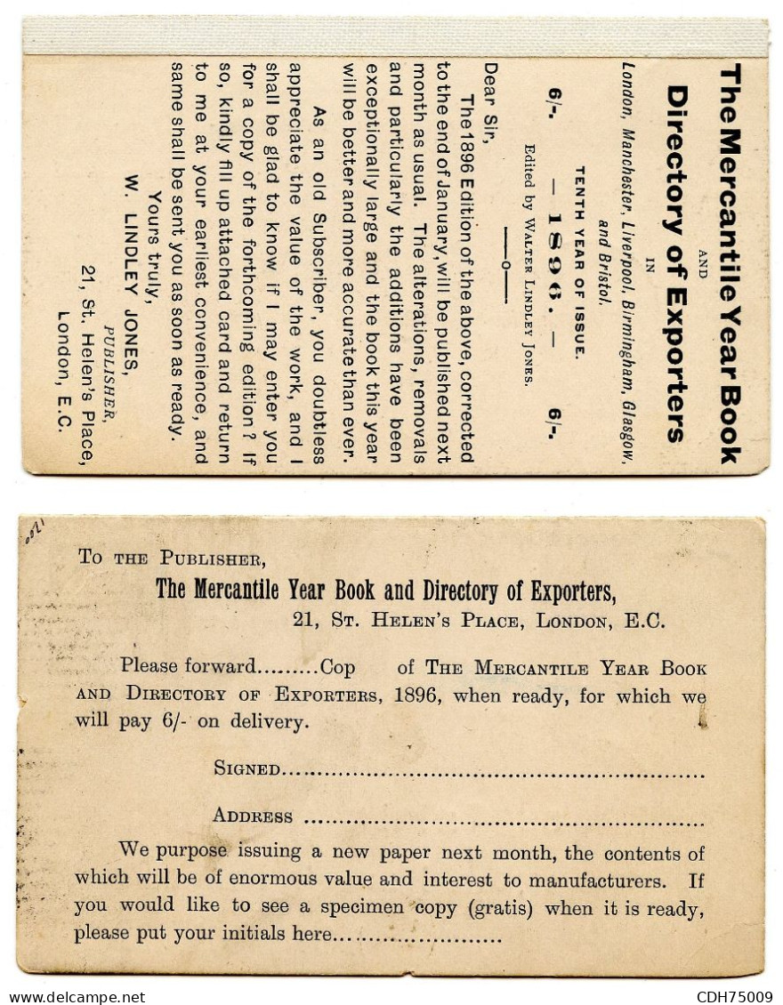 GRANDE BRETAGNE - 1/2P CARTE POSTALE REPONSE PAYEE POUR ANVERS TAXEE COMME LETTRE, 1896 - Lettres & Documents