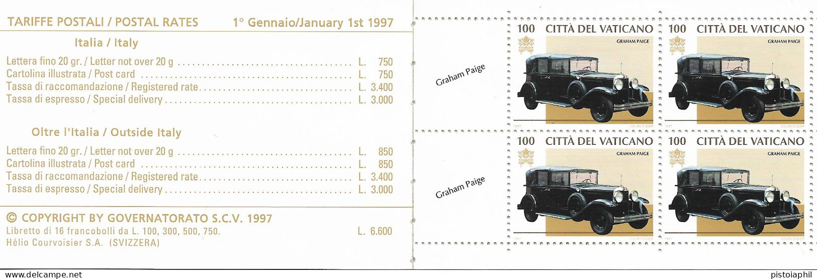 Libretto CARROZZE ED AUTO PONTIFICIE 1997 Nuovo** - Carnets