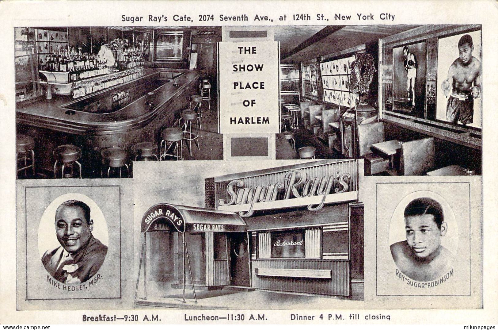 USA NYC Sugar Ray's Café The Show Place Of Harlem Mike Hedley Manager And Ray Sugar Robinson Autograph - Harlem