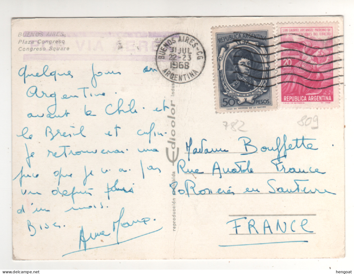 Timbres , Stamps Yvert N° 782 , 809 Sur Cp , Carte , Postcard Du 31/07/68 - Brieven En Documenten