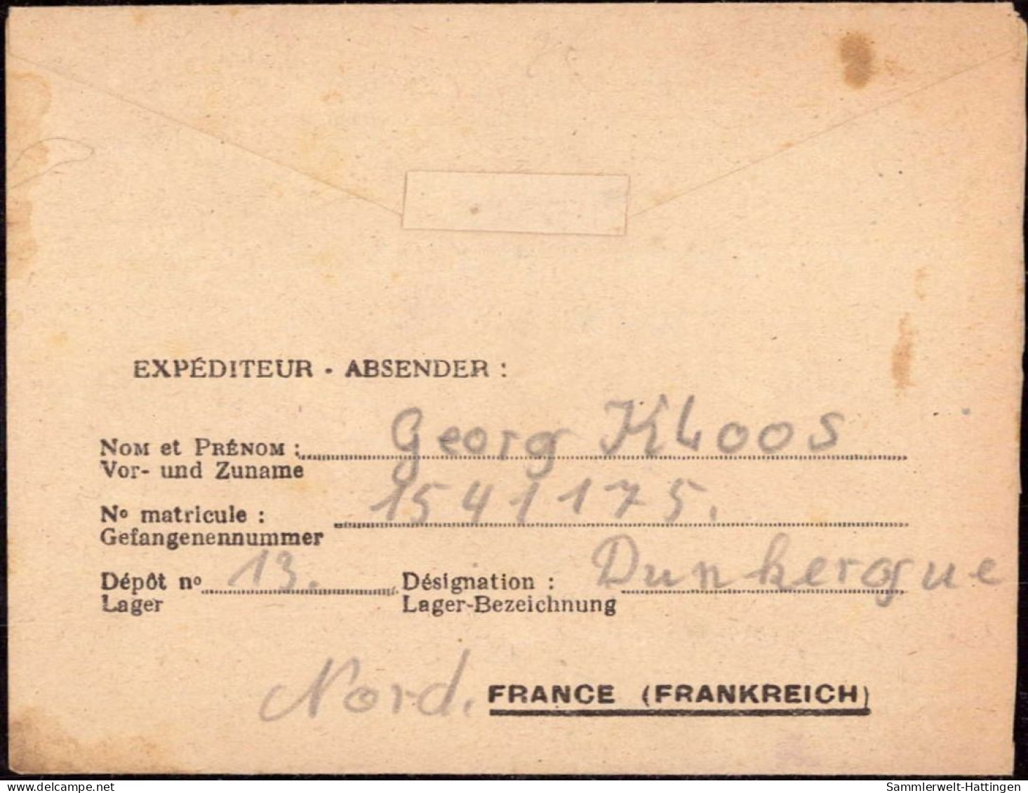 603394 | Kriegsgefangenenpost 1946, Aus Dem Lager 13, Zensur  | Dunkerque;Nord (F 59140 Frankreich), -, - - OC38/54 Occupazione Belga In Germania