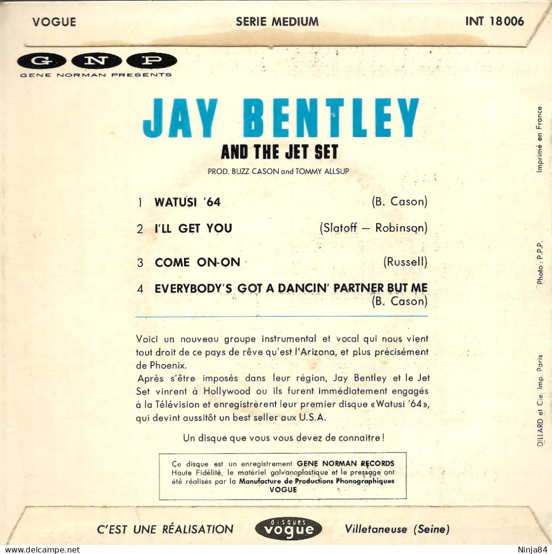 EP 45 RPM (7")  Jay Bentley And The Jet Set "  Watusi '64  " - Soul - R&B