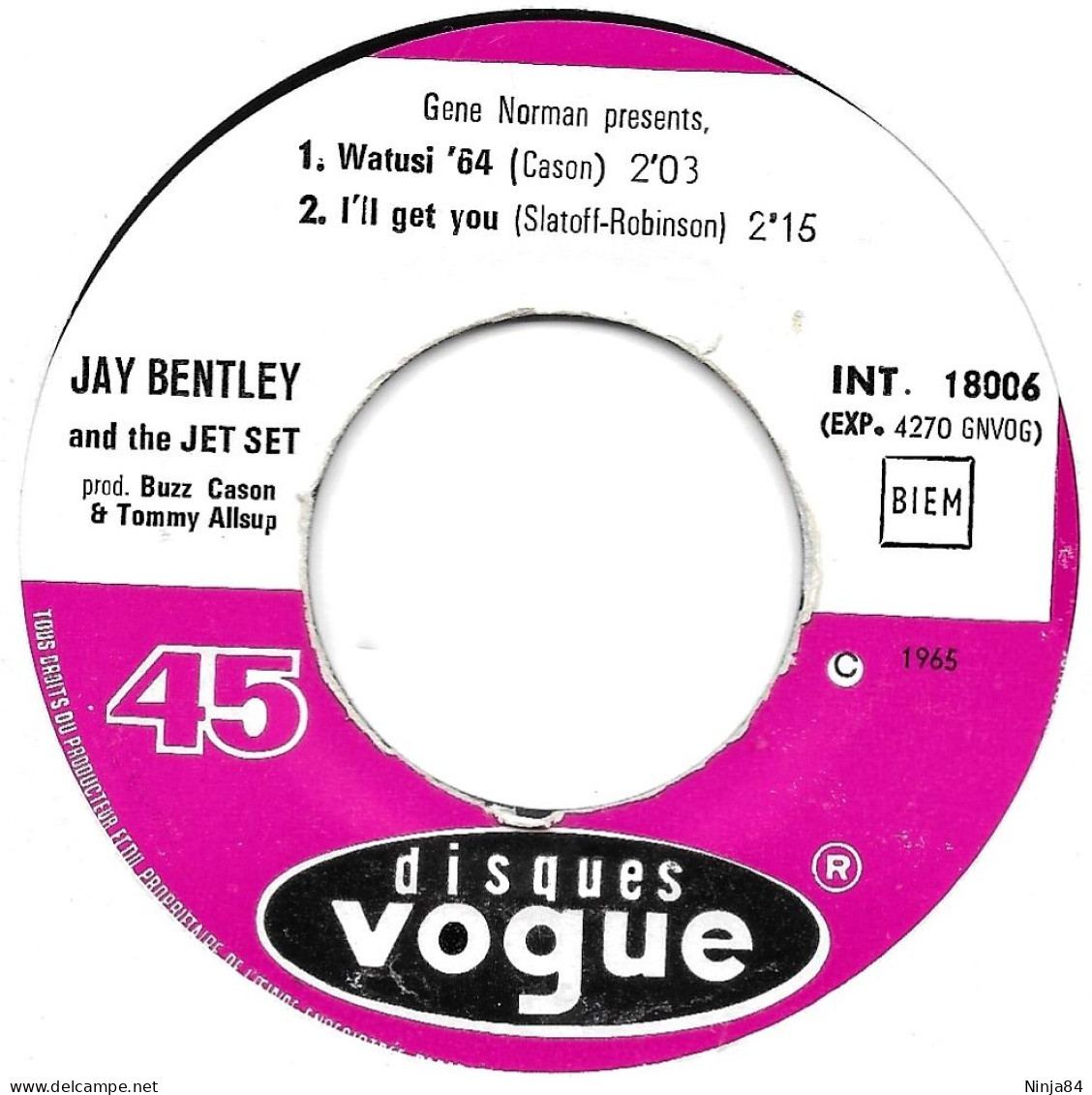 EP 45 RPM (7")  Jay Bentley And The Jet Set "  Watusi '64  " - Soul - R&B