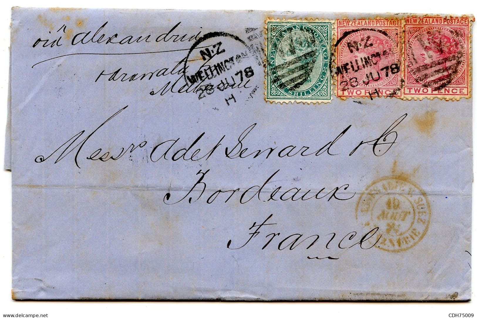 NOUVELLE ZELANDE - LETTRE DE WELLINGTON POUR PARIS, 1878 - Cartas & Documentos