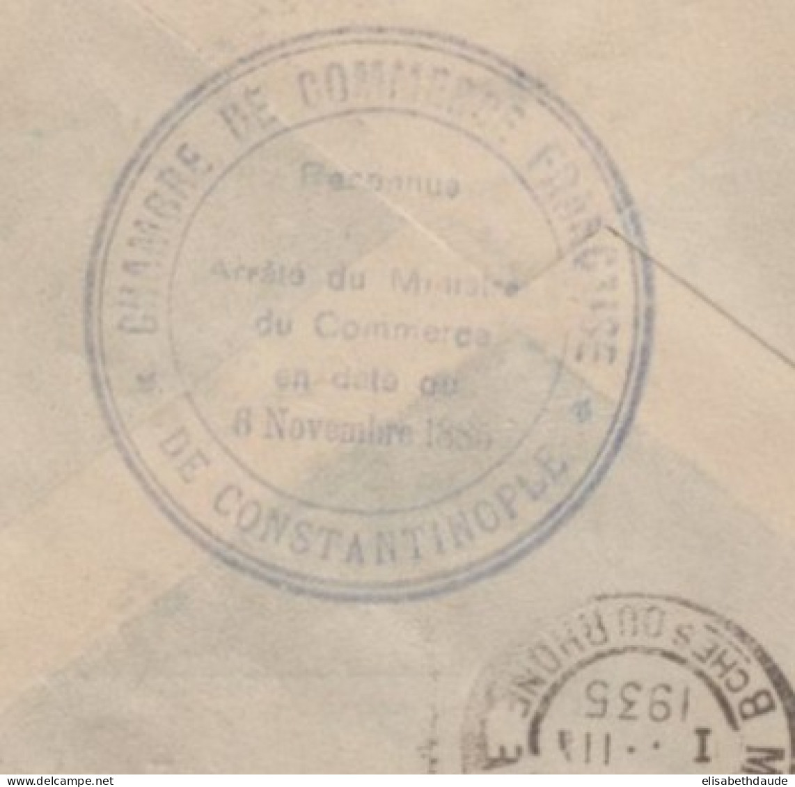 TURQUIE - 1935 - CACHET CHAMBRE DE COMMERCE FRANCAISE De CONSTANTINOPLE AU DOS ENVELOPPE => MARSEILLE - Storia Postale