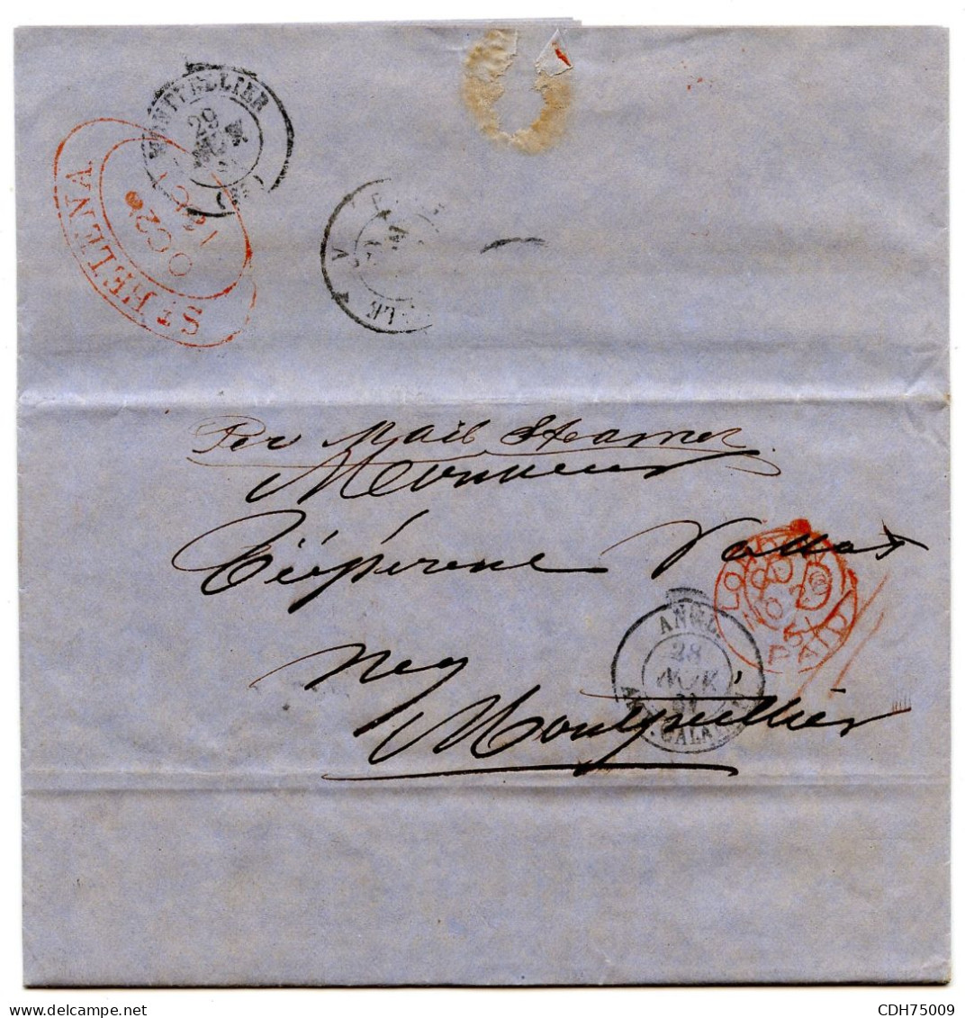 SAINTE HELENE - OVALE ROUGE ST HELENA + PD SUR LETTRE POUR LA FRANCE, 1861 - Isla Sta Helena