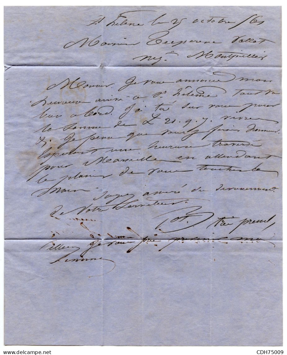 SAINTE HELENE - OVALE ROUGE ST HELENA + PD SUR LETTRE POUR LA FRANCE, 1861 - St. Helena