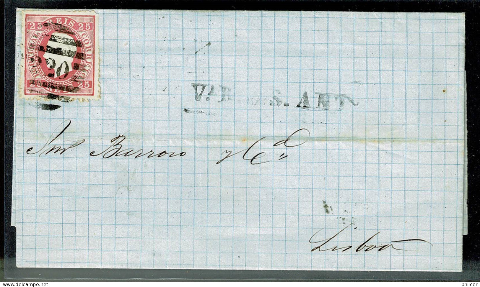 Portugal, 1870/6, # 40 Y Dent. 13 1/2, Vila Real De Santo António-Lisboa - Lettres & Documents