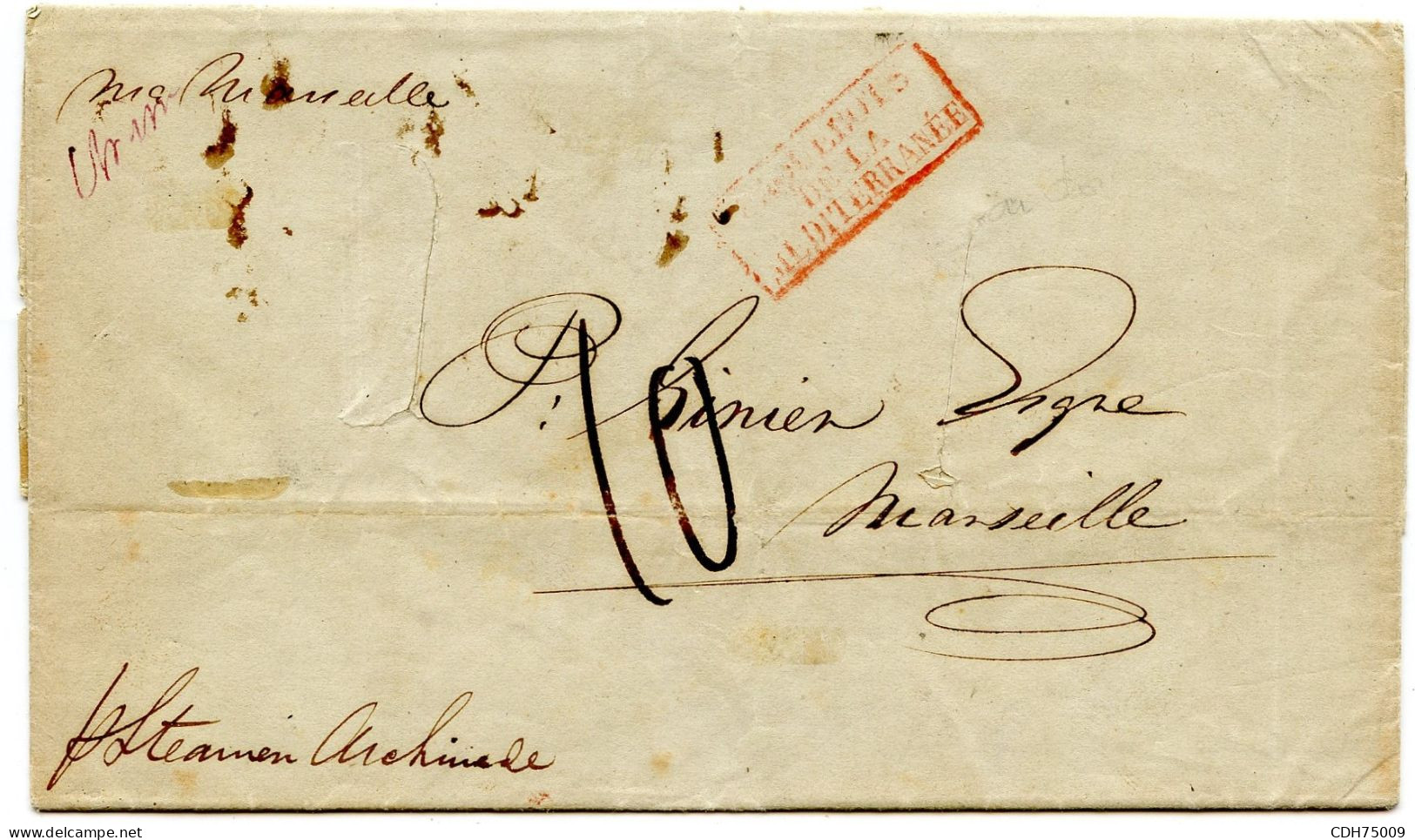 SINGAPOUR - LETTRE PURIFIEE DE SINGAPOUR POUR MARSEILLE, 1845 - Singapore (1959-...)