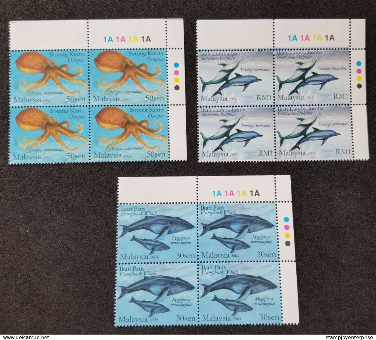 Malaysia Marine Life Series VI 2004 Ocean Underwater Life Octopus Whale Dolphin Cetacean Fauna Animal (stamp Blk 4 MNH - Malaysia (1964-...)