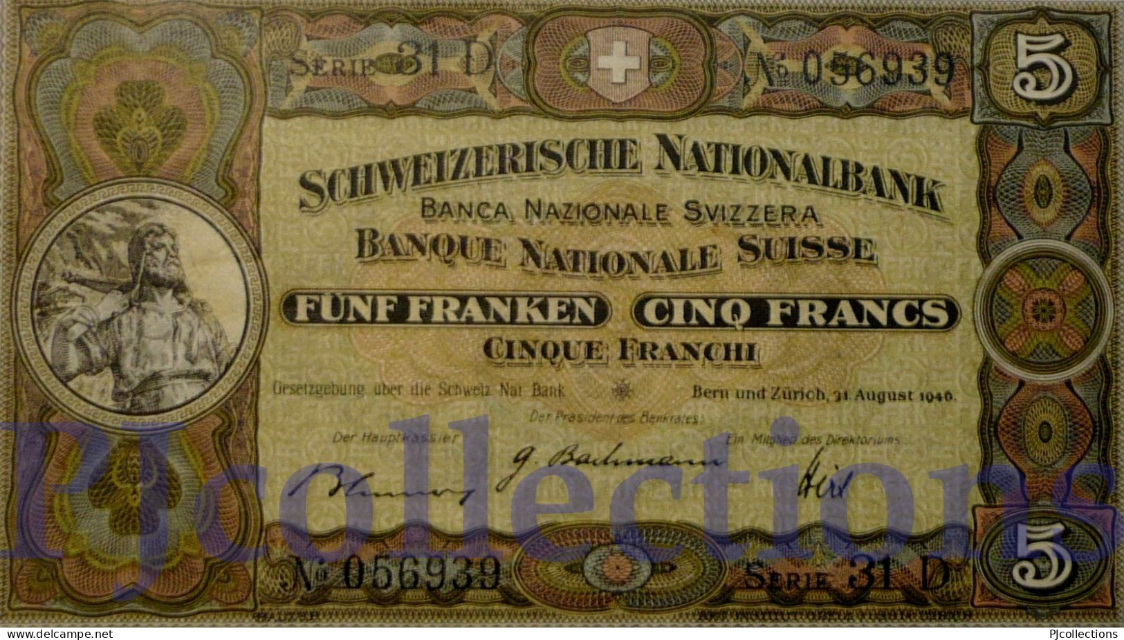 SWITZERLAND 5 FRANKEN 1946 PICK 11l UNC - Suiza