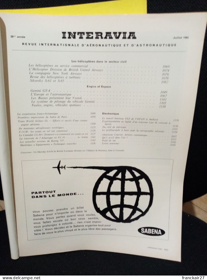 INTERAVIA 7/1965 Revue Internationale Aéronautique Astronautique Electronique - Aviazione