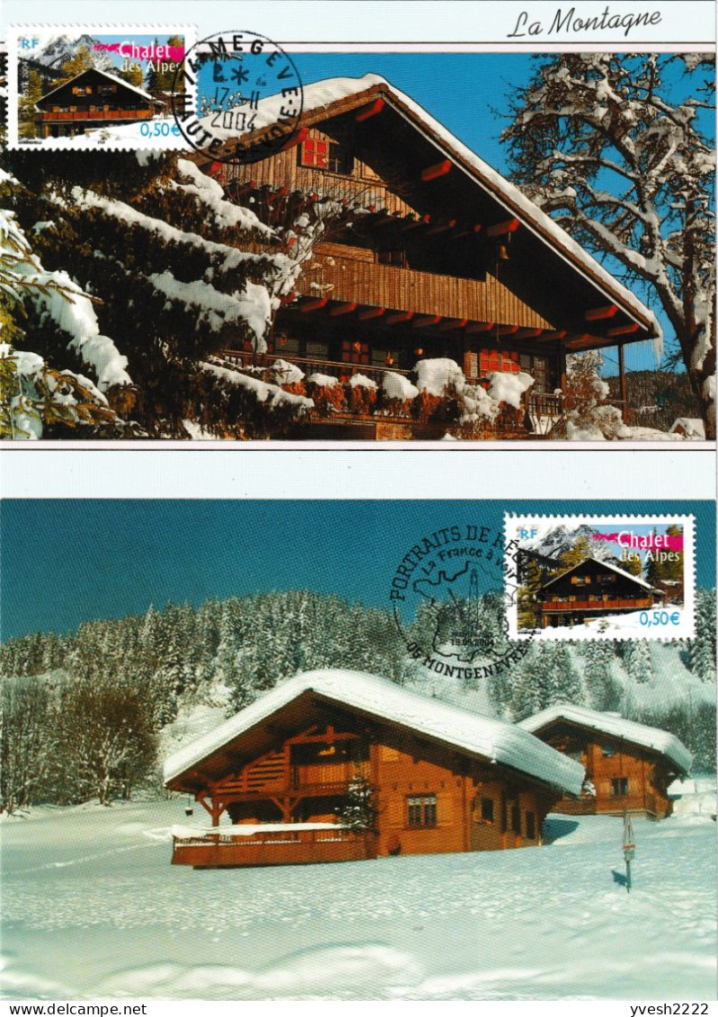 France 2004 Y&T 3711. 2 Cartes Maximum. Chalet Des Alpes - Montagnes