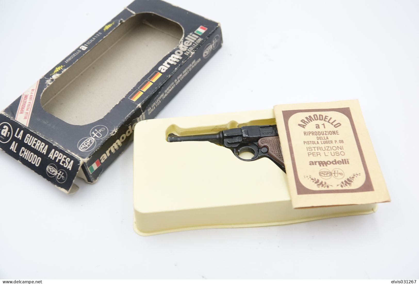 Vintage TOY GUN : Luger P08 By Edison Giocattoli MAM Armodelli W Box - Scale: 1/2.5 - 19**s - Keywords : Cap - Revolver - Armes Neutralisées