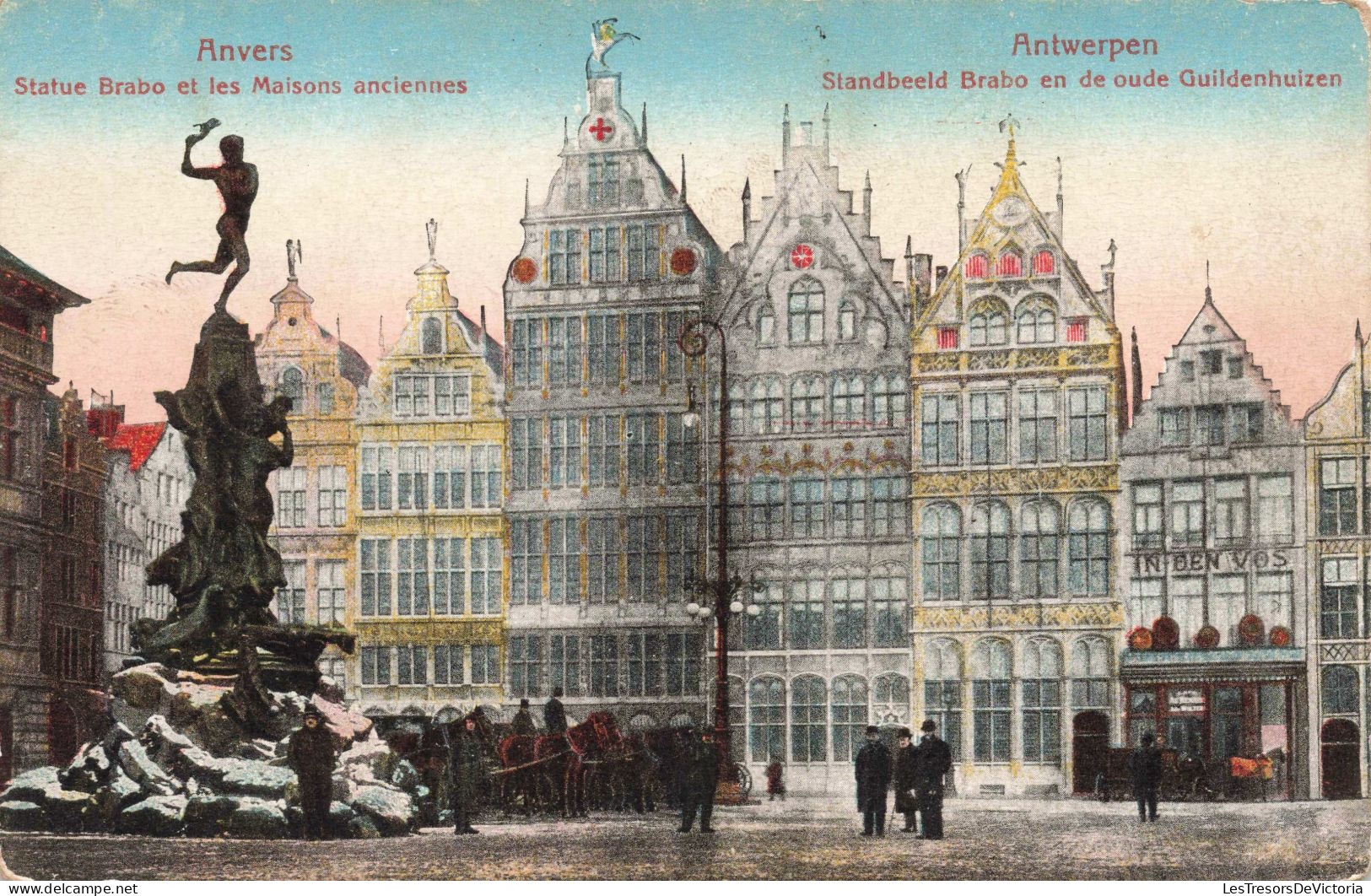 BELGIQUE - Anvers - Statue Brabo Et Les Maisons Anciennes - Carte Postale Ancienne - Antwerpen