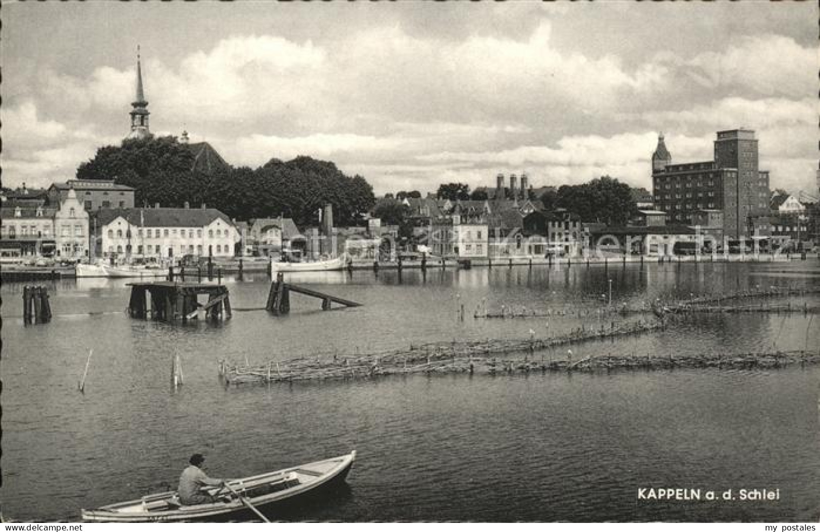 41580141 Kappeln Schlei Partie Am Hafen Boot Kirche Kappeln - Kappeln / Schlei