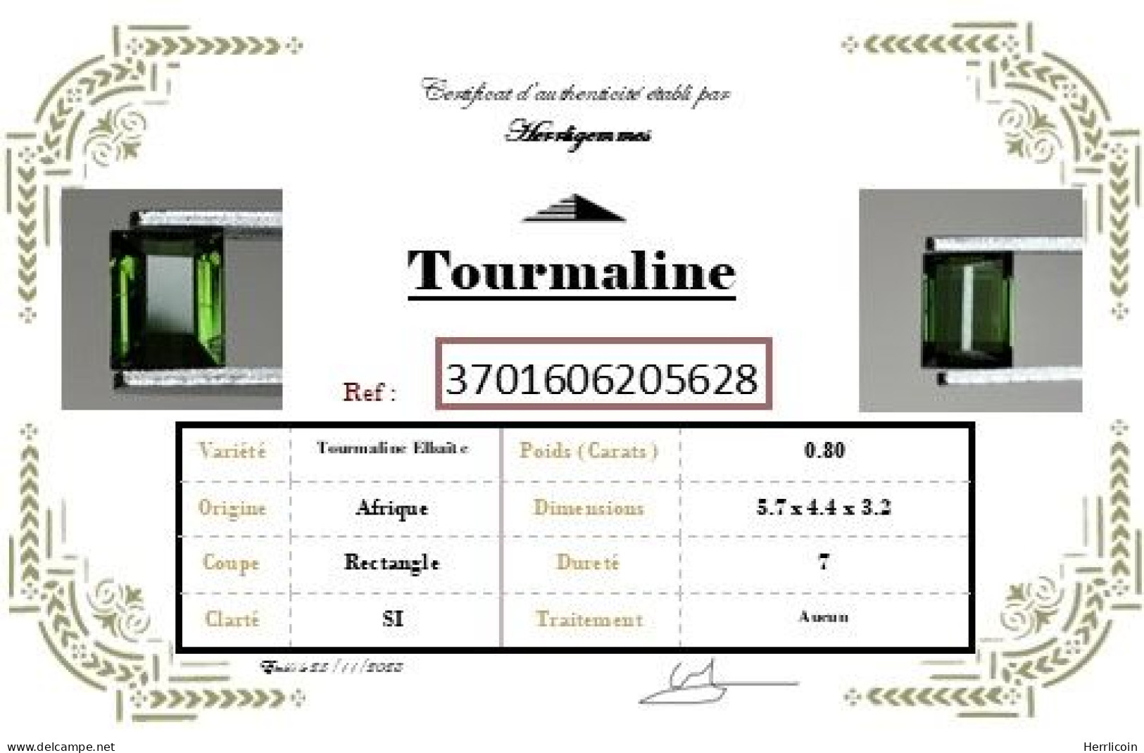 Tourmaline naturelle verte  d'Afrique - Baguette 0.80 Carat - 5.7 x 4.4 x 3.2 mm
