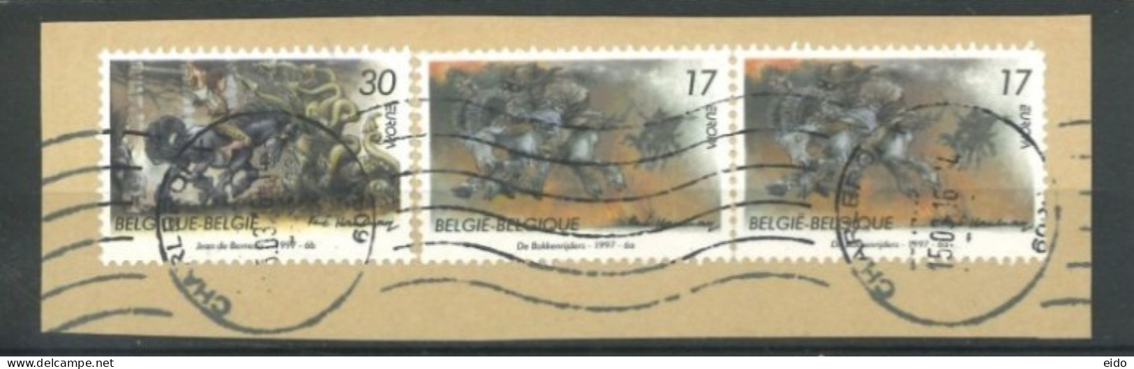 BELGIUM  - 1997, EUROPA TALES AND LEGENDS STAMPS COMPLETE SET OF 2 + EXTRA STAMP WITH POSTAGE SEAL, SG # 3374/75, USED. - 1993-2013 Roi Albert II (MVTM)