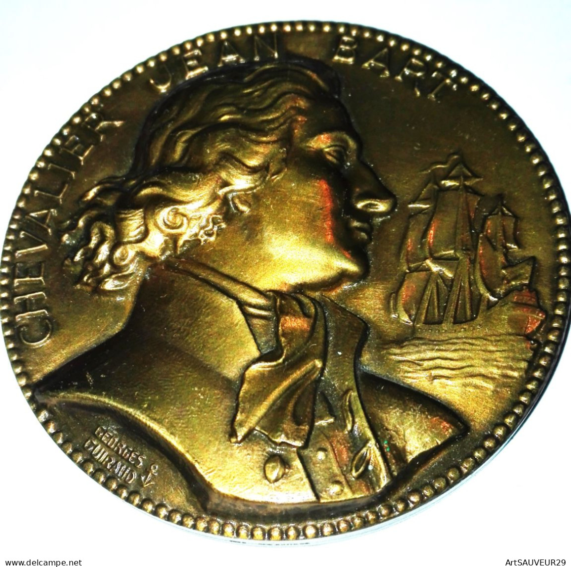 Médaille Bronze Chevalier Jean BART NAVIRE DE LIGNE 1985 ? Avec Portrait  Georges GUIRAUD Corsaire Dunkerque Diamètre 7 - Frankreich