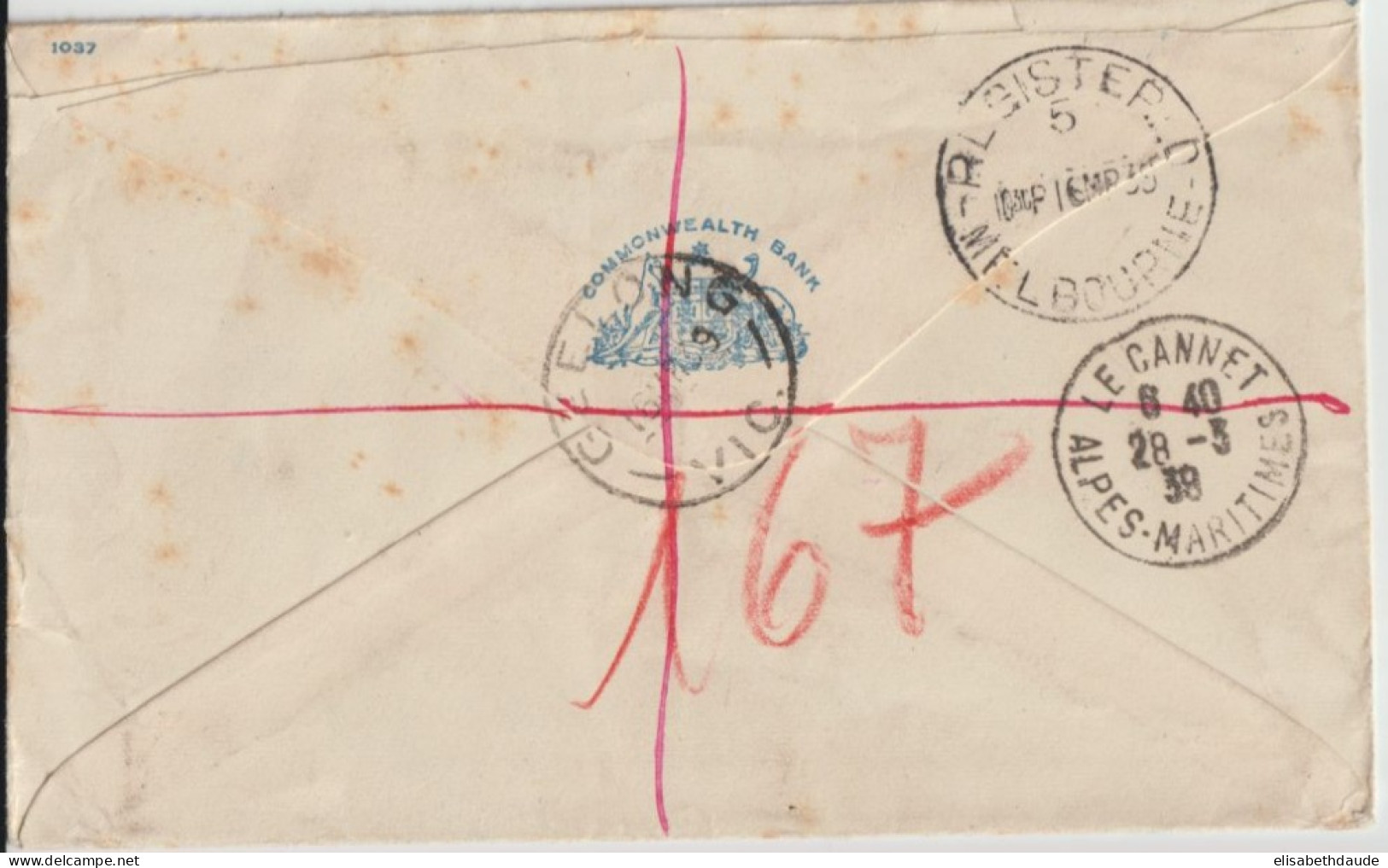 AUSTRALIA - 1939 - ENVELOPPE RECOMMANDEE De GEELONG VICTORIA => LE CANNET - Cartas & Documentos