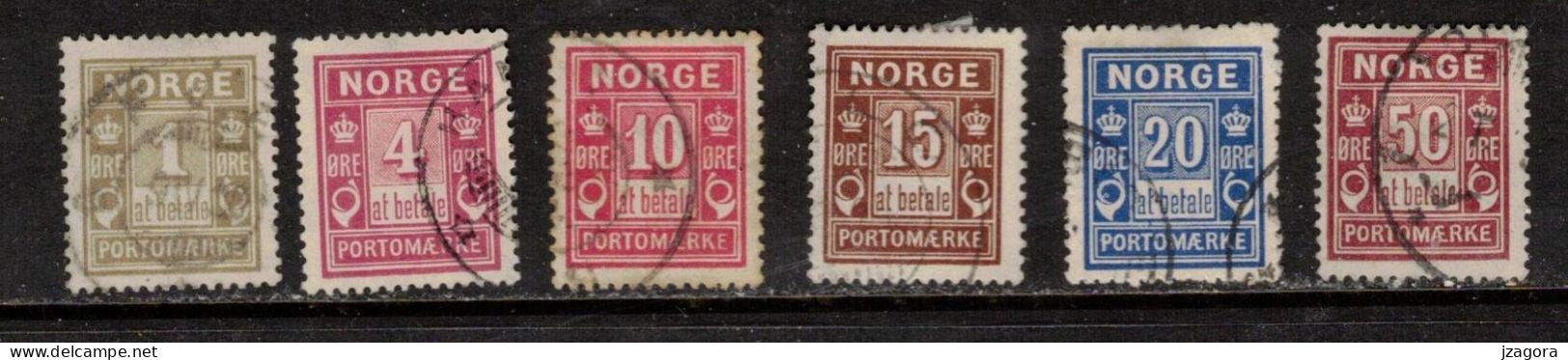 NORWAY NORGE NORWEGEN NORVÈGE  3 PORTO STAMPS PORTOMARKE MI 1 2 3 4 5 6 - Gebraucht