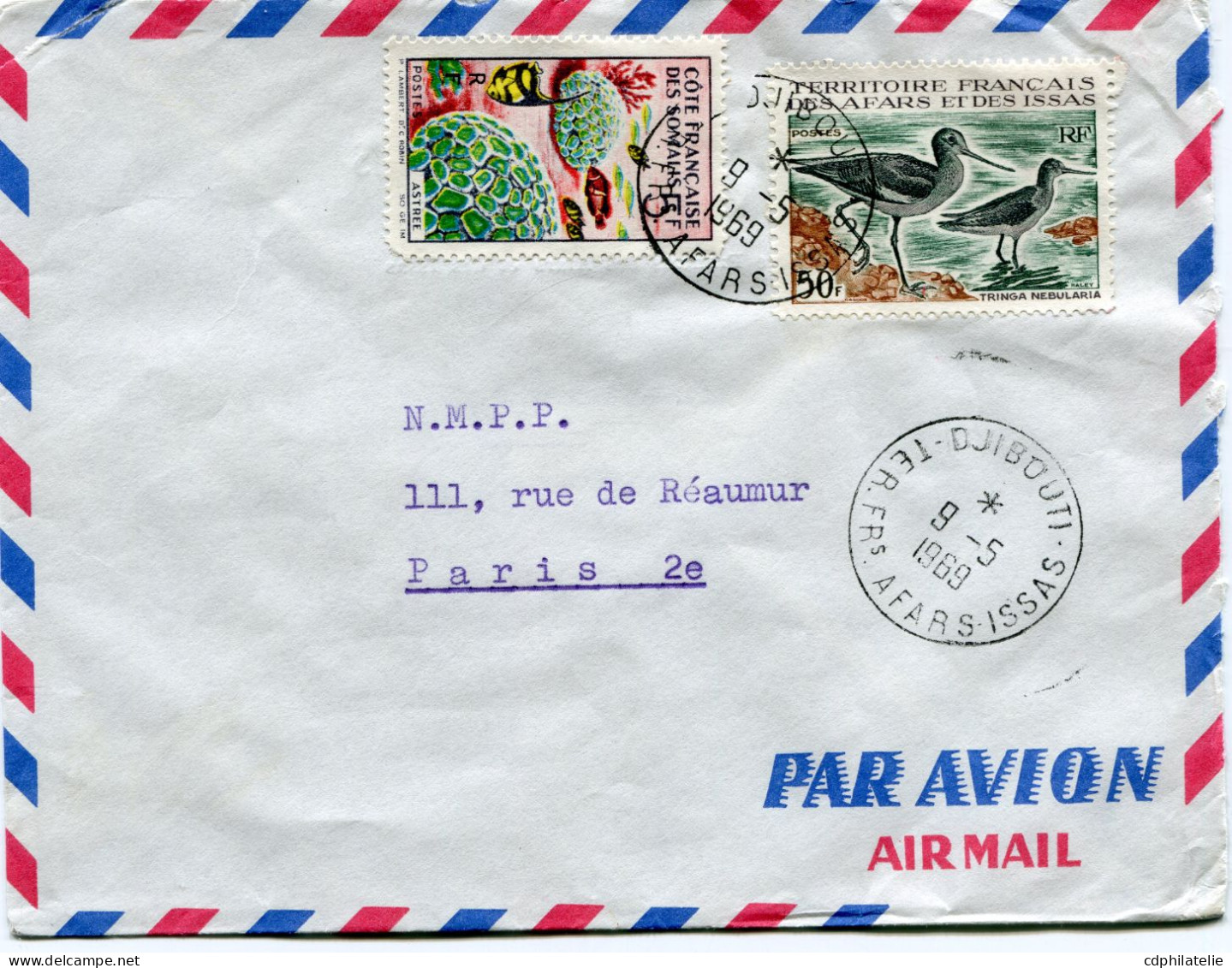 AFARS ET ISSAS LETTRE PAR AVION AVEC AFFRANCHISSEMENT MIXTE SOMALIS/AFARS DEPART DJIBOUTI 9-5-1969 TER FRs AFARS ISSAS - Briefe U. Dokumente