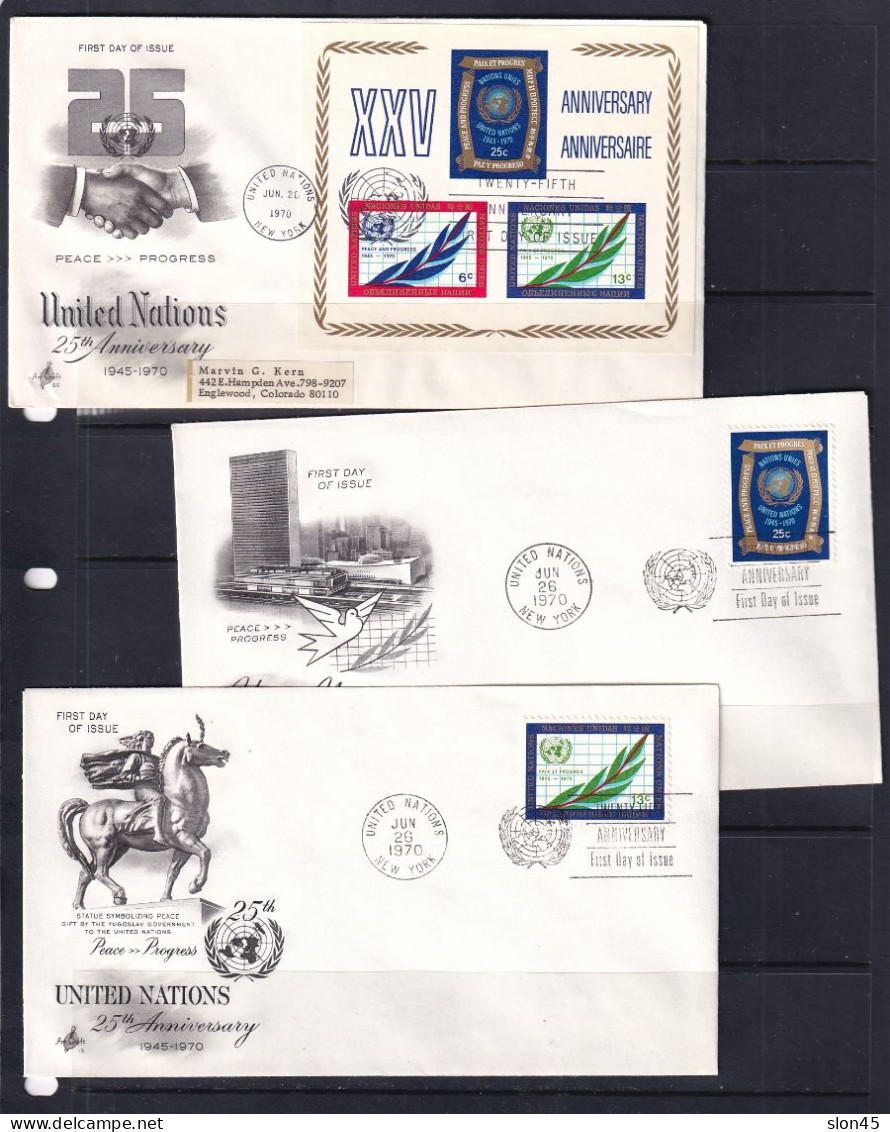 USA  UN 6 Covers Cancel New York Jun 26 1970 25th  Anniv. 15815 - Cartas & Documentos