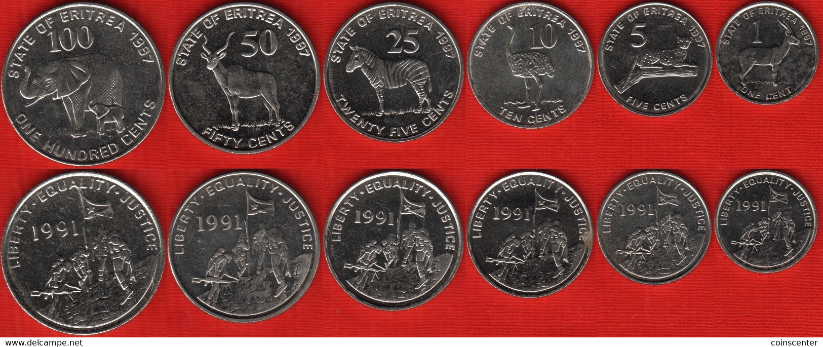 Eritrea Set Of 6 Coins: 1 - 100 Cents 1997 AU-UNC - Eritrea