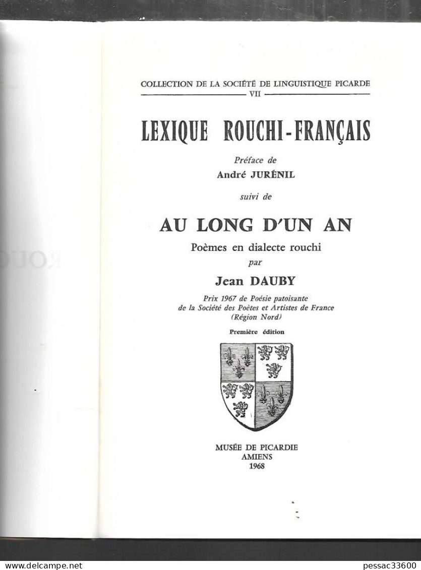 Lexique Rouchi-Français 1968  Nord 1ère édition  Jean Dauby - Picardie - Nord-Pas-de-Calais