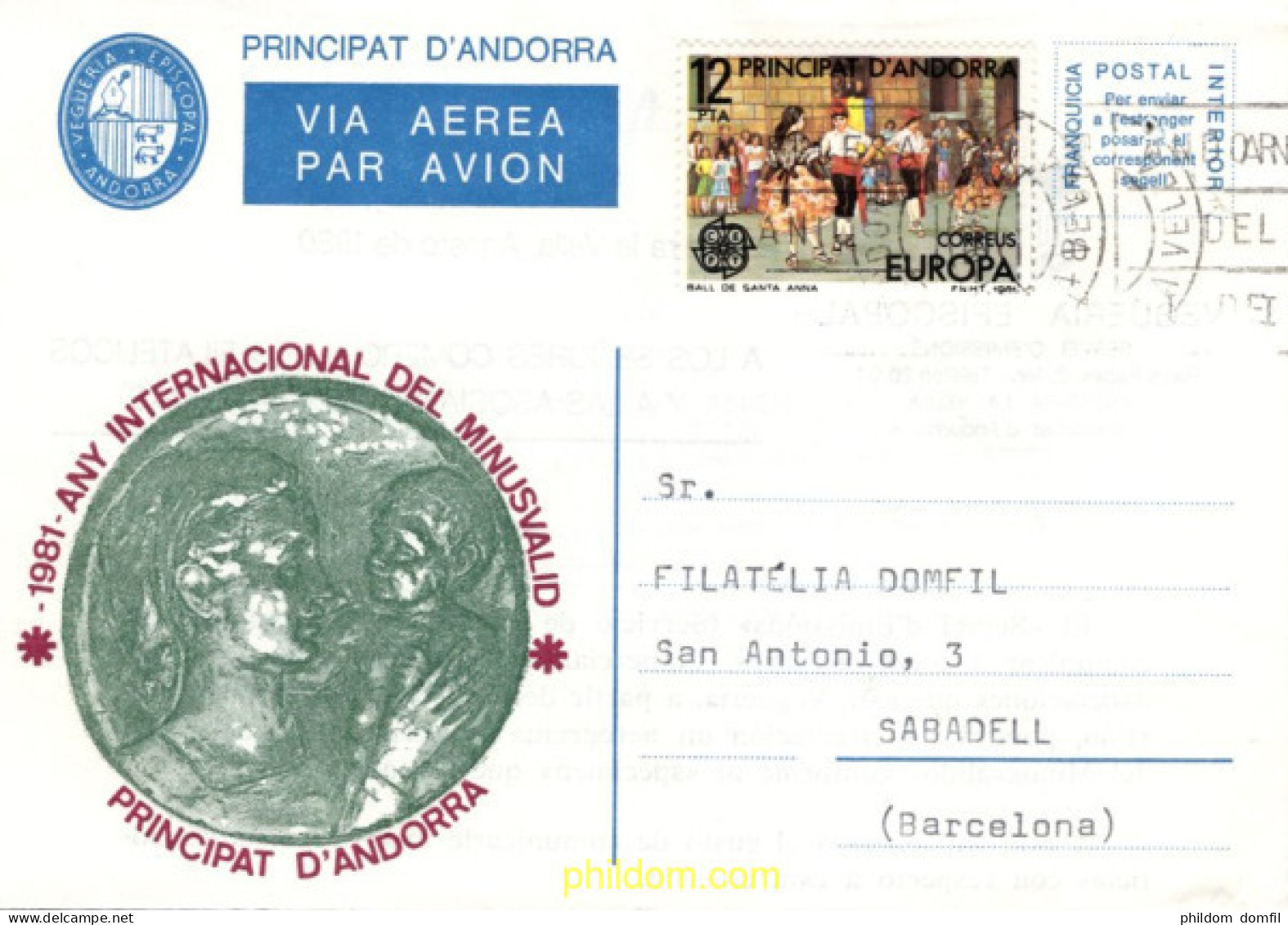 720234 USED ANDORRA. Vegueria 1981 AÑO INTERNACIONAÑ DEL MINUSVALIDO - Bischöfliche Viguerie