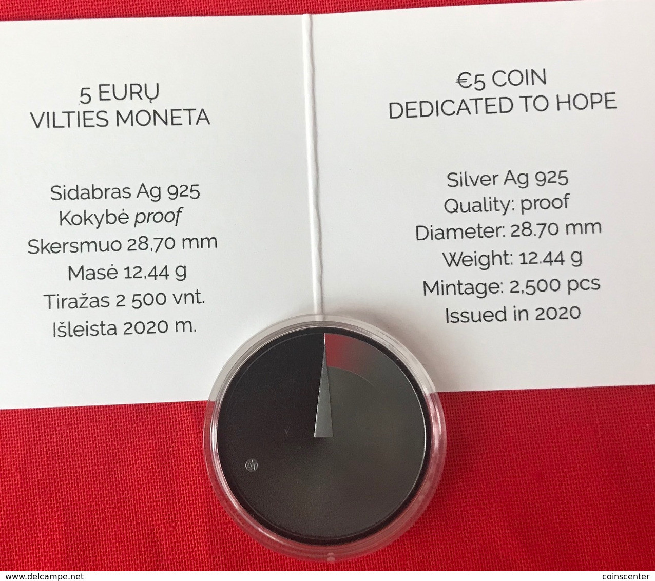 Lithuania 5 Euro 2020 "Hope" Silver Ag PROOF - Lituania