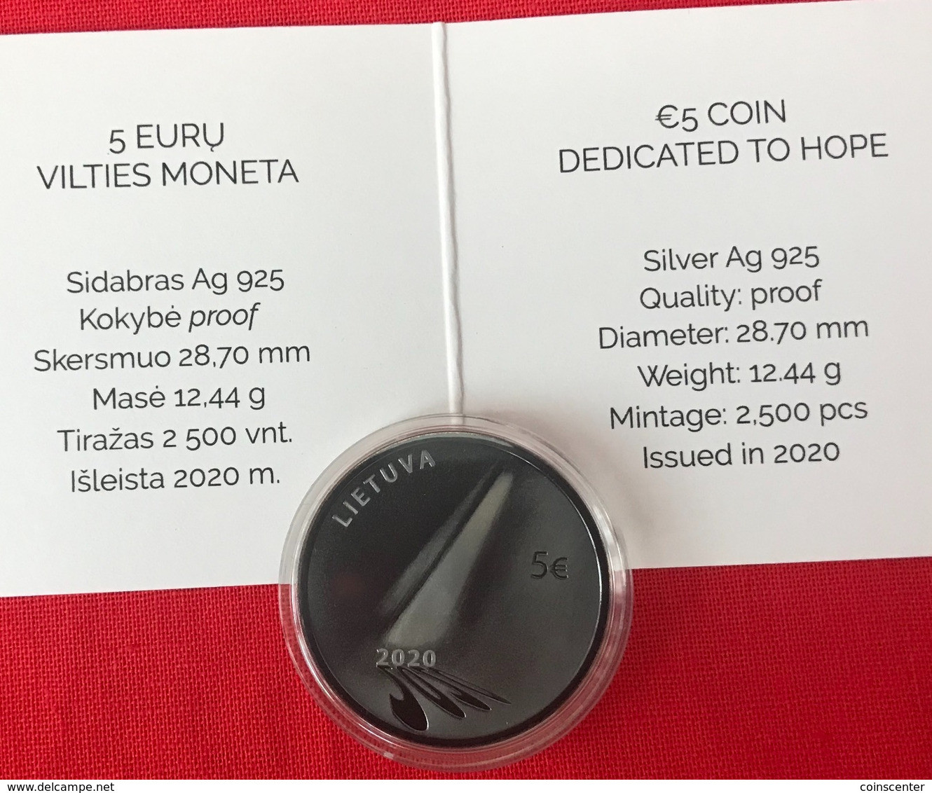 Lithuania 5 Euro 2020 "Hope" Silver Ag PROOF - Lituania