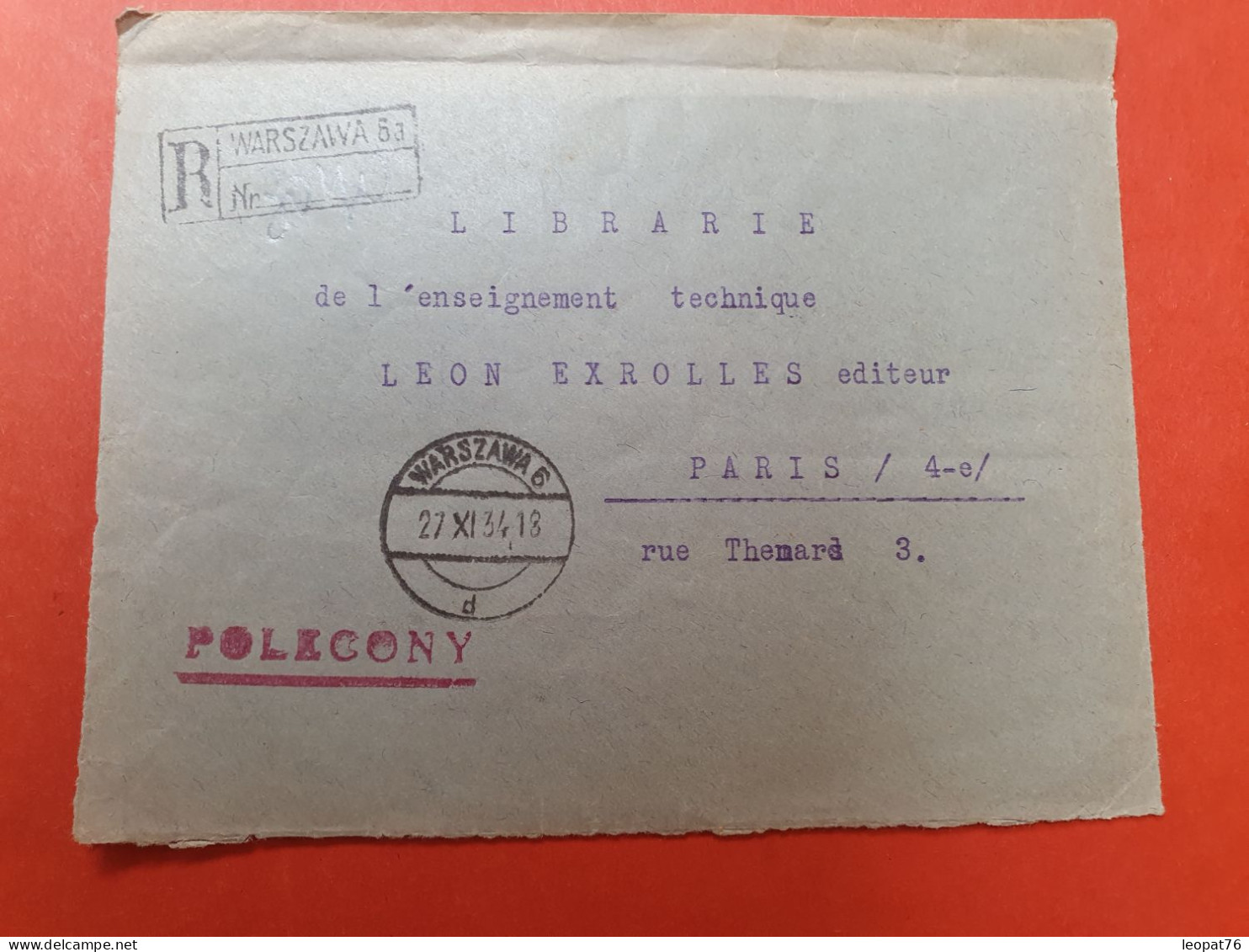 Pologne - Enveloppe En Recommandé De Warszawa Pour La France En 1934, Affranchissement Au Verso - J 206 - Brieven En Documenten