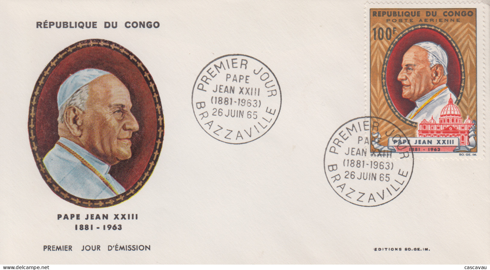 Enveloppe  FDC  1er  Jour   CONGO     Pape   JEAN  XXIII     1965 - FDC