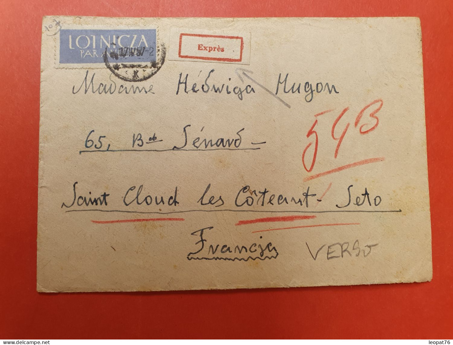 Pologne - Enveloppe En Exprès De Warszawa Pour La France En 1957, Affranchissement Au Verso - J 208 - Covers & Documents