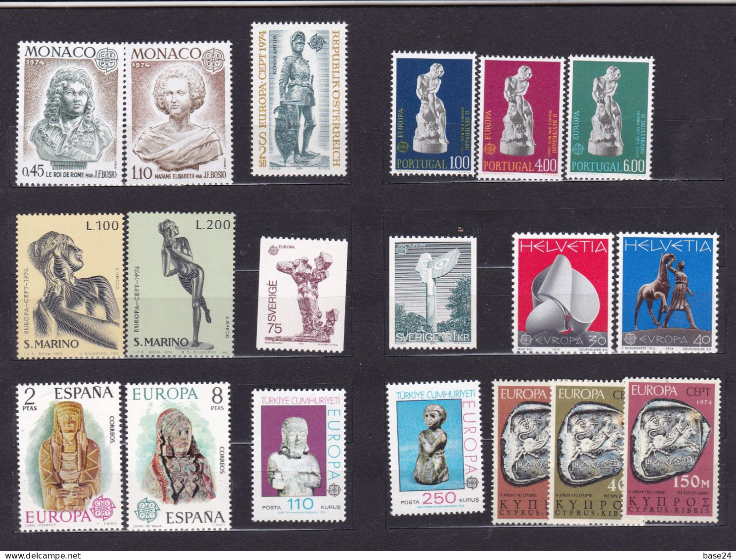 1974 EUROPA CEPT EUROPE ANNATA MNH** YEAR 23 Paesi, 49 Valori, Arte: Scultura, Art: Sculpture - 1974