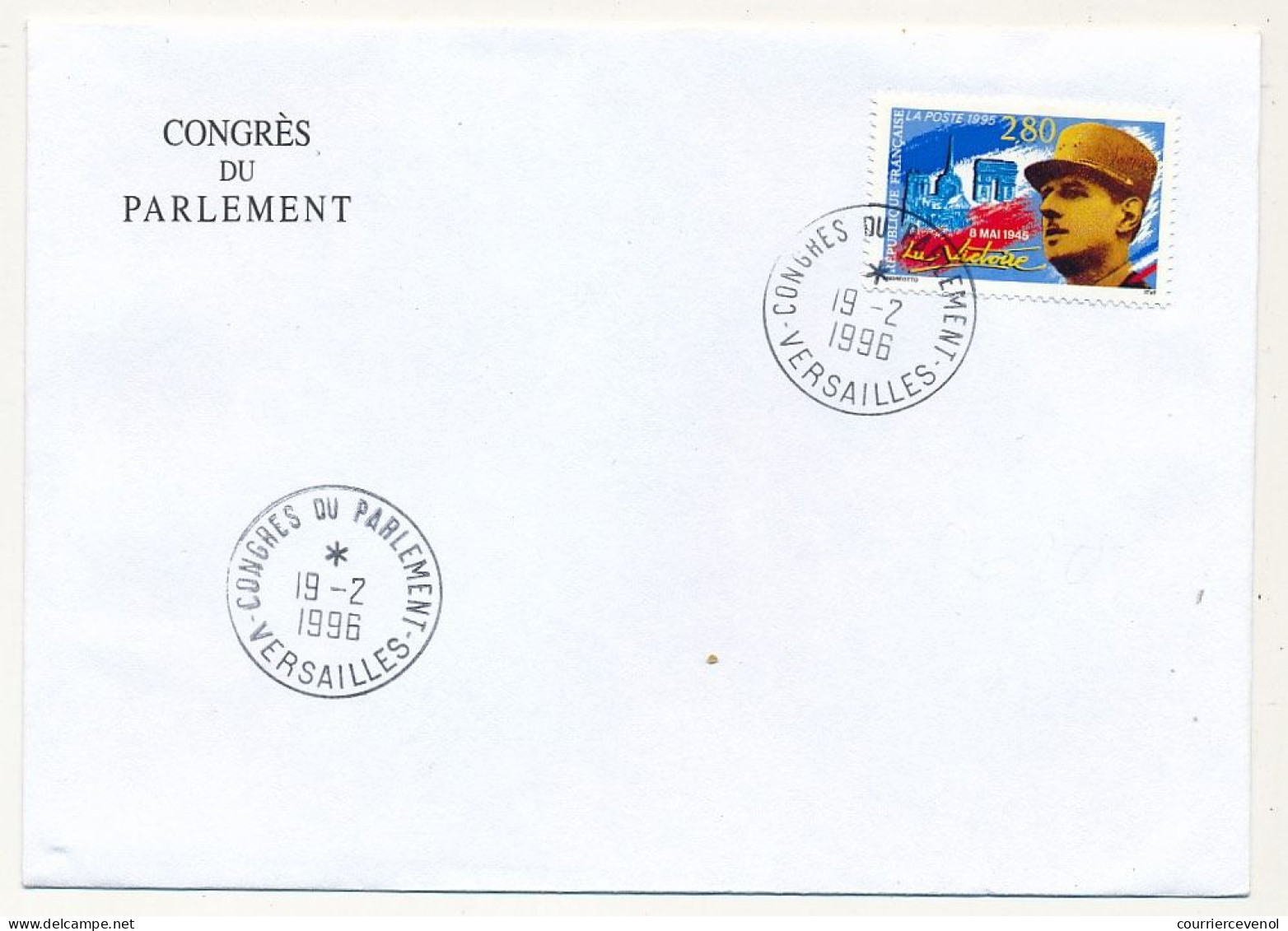 FRANCE - Env. Affr. 2,80 La Victoire - Obl Congrès Du Parlement 19/2/1996 VERSAILLES + Carton François Sauvadet, Député - Temporary Postmarks