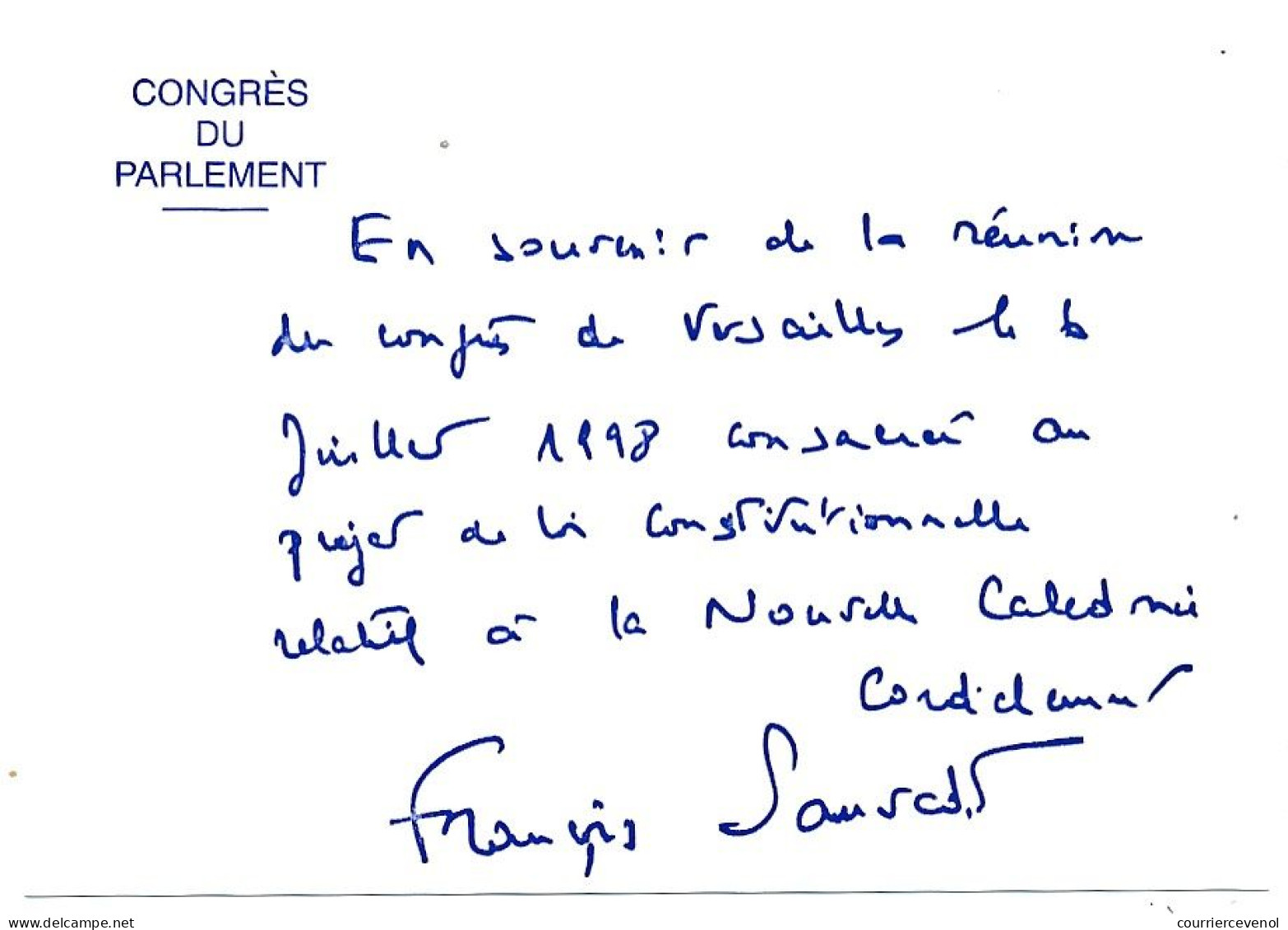 FRANCE - Env. Affr. 3,00 Versailles - Obl Congrès Du Parlement 6/7/1998 VERSAILLES + Carton François Sauvadet, Député - Cachets Provisoires