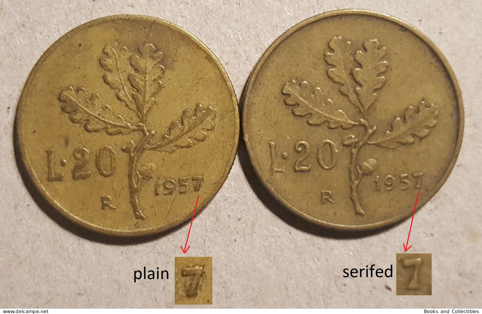 ITALIA - 20 Lire 1957 - VARIANTE ('7' Con Grazie) - Diam: 21,25 Mm, KM# 97.1 * Rif. 0029 - 20 Liras