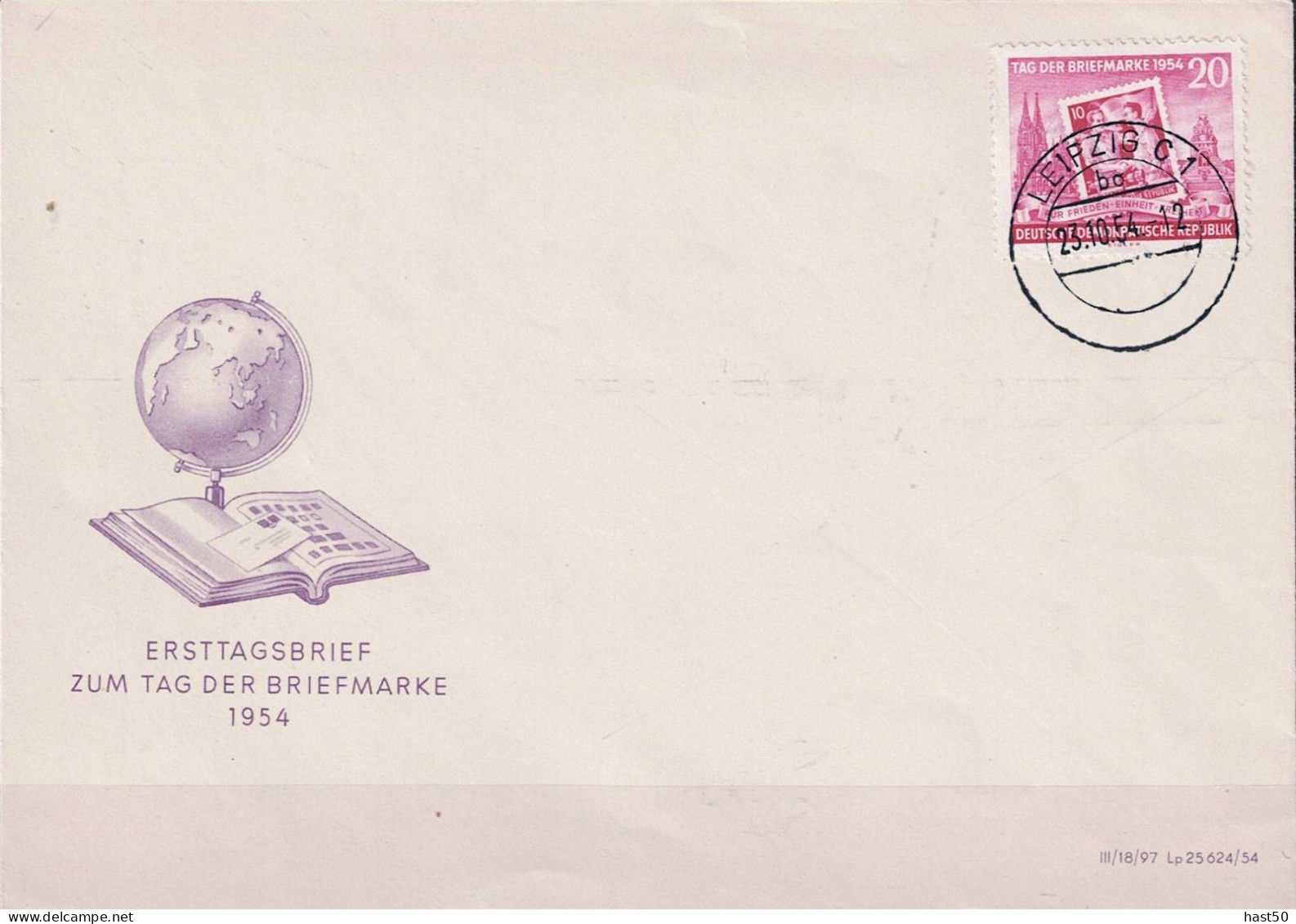 DDR GDR RDA -  Tag Der Briefmarke  (MiNr: 445 A) 1954 - FDC Ortstempl Leipzug C 1 - 1950-1970