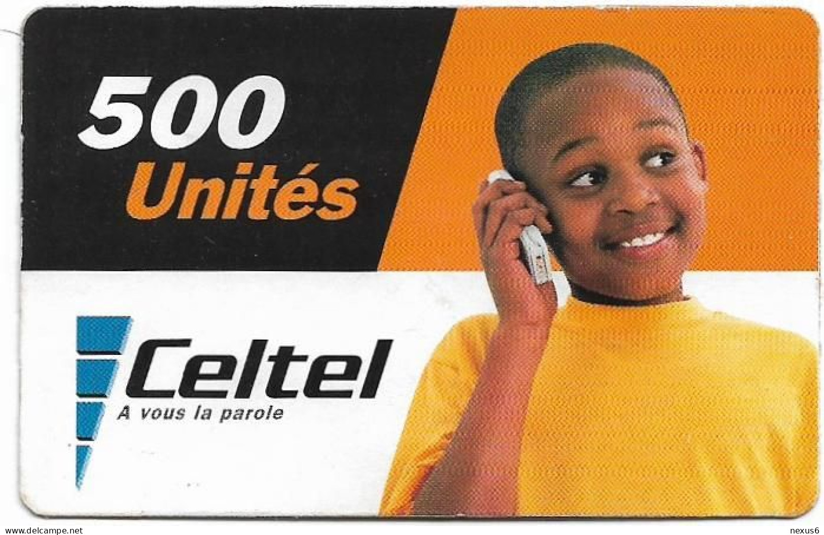 Congo Republic (Kinshasa) - Celtel - Young Boy At Phone (Reverse 1), Exp. 31.12.2004, GSM Refill 500Units, Used - Congo