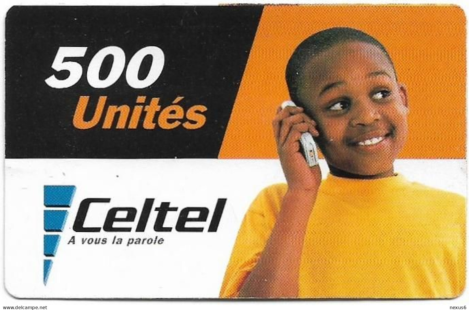 Congo Republic (Kinshasa) - Celtel - Young Boy At Phone (Reverse 2), Exp. 31.12.2004, GSM Refill 500Units, Used - Congo