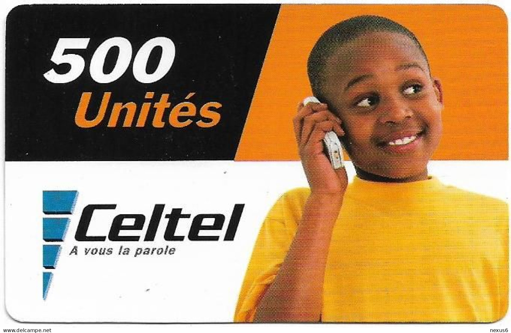 Congo Republic (Kinshasa) - Celtel - Young Boy At Phone, Exp. 31.12.2003, GSM Refill 500Units, Used - Congo