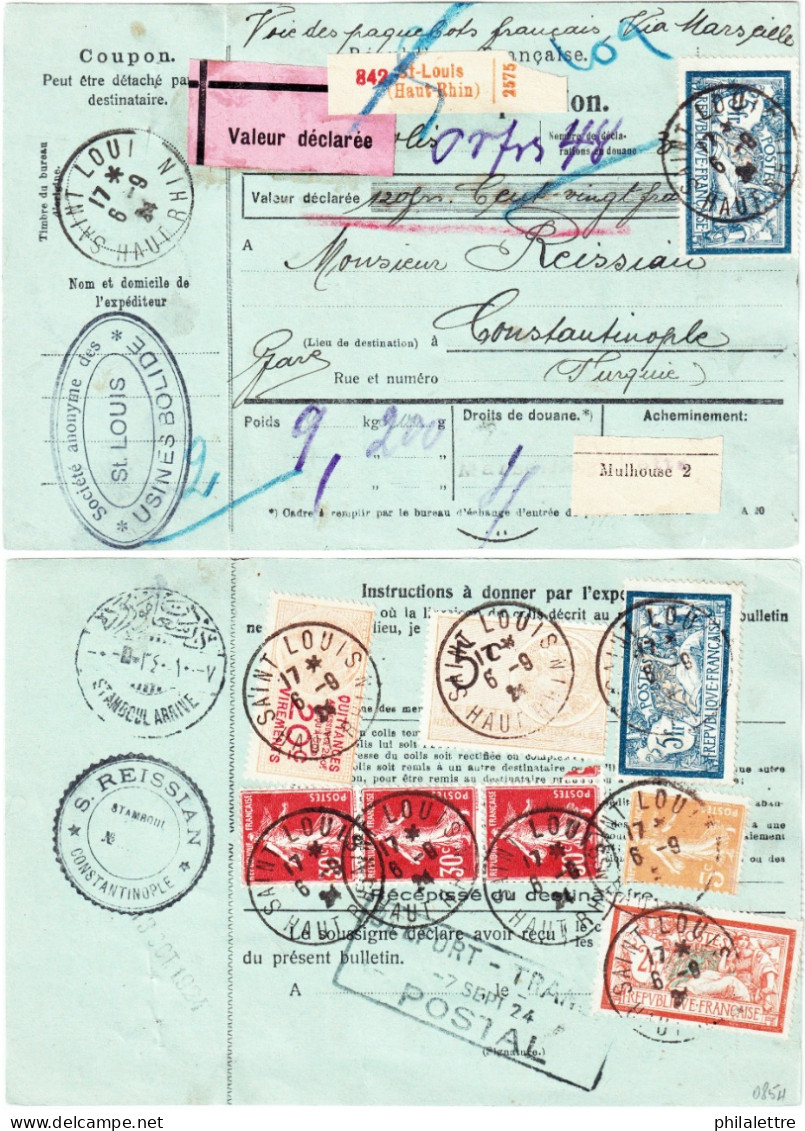 FRANCE / COLIS-POSTAUX D'ALSACE-LORRAINE - BORDEREAU De St.-LOUIS à CONSTANTINOPLE En Valeur Déclarée - Lettres & Documents